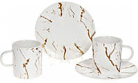 Чайный набор "Мраморная Роскошь" 2 чашки 220мл и 2 блюдца, фарфор, белый с золотом SND