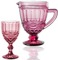 Набор для напитков Elodia "Винтаж" 6 бокалов 340мл и кувшин 1.15л, розовое стекло SND