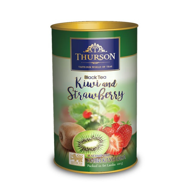 Чай зелений Thurson Kiwi & Strawberry листовий зі шматочками ківі та полуниці 100 грамів у подарунковому пакованні