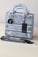 Женская сумка Christian Dior Lady d-lite grey, женская сумка, брендовая сумка, Кристиан Диор серого цвета