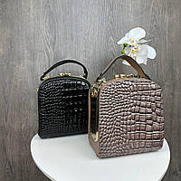 Женская мини сумочка рептилия каркасная с замочком маленькая золотистая сумка Adore Жіноча міні сумочка