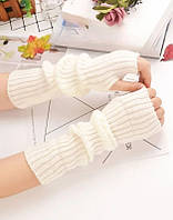 Вязаные митенки белого цвета, перчатки рукавицы без пальцев для смартфона