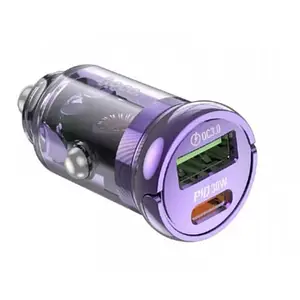 Автомобільний адаптер для телефона Hoco Z53A Vision PD30W + QC3.0 Transparent Purple