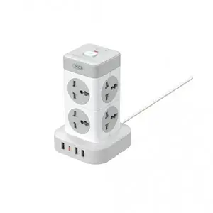 Мережевий фільтр XO WL21 (EU) tower shaped plug 8AC socket + 3USB-A + 1USB-C White Gray