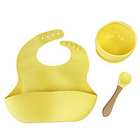 Набор детской посуды Силиконовая тарелка и слюнявчик MGZ-0110(Yellow) в коробке Adore Набір дитячого посуду