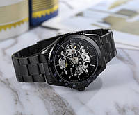 Механические мужские наручные часы черные Winner Skeleton Adore Механічний чоловічий наручний годинник чорний
