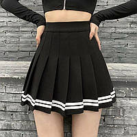 Черная женская мини-юбка тенниска с окантовкой