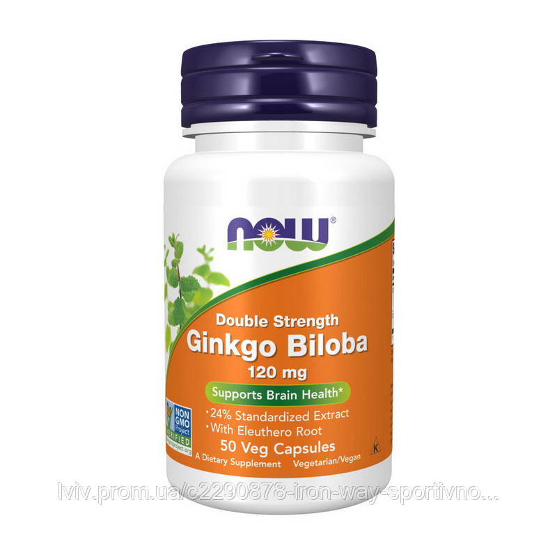 NOW Ginkgo Biloba 120 mg Double Strength (50 veg caps), фото 1