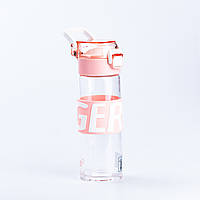 Бутылка для воды 460 (мл) стеклянная прозрачная с пластиковой крышкой 22 (см) спортивная Розовый