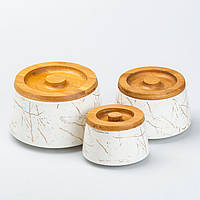 Керамические емкости для сыпучих продуктов с деревянной крышкой 3 шт банки для сыпучих и приправ