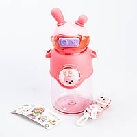 Бутылка для воды детская Rabbit 700 мл с крышкой, на кнопке и ремешком, розовый