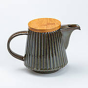 Чайник для заварювання 850 мл керамічний з бамбуковою кришкою Зелений з коричневим