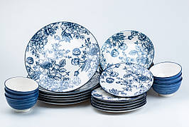 Столовий сервіз тарілок 24 штуки керамічних на 6 персон Синій