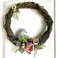 Вінок декоративний штучний 45 см Троянди з пташкою