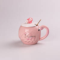 Чашка керамічна Flamingo 500мл з кришкою і ложкою чашки для кави Flowers