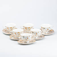 Набор чашек с блюдцами керамические 6 штук сервиз чайный кофейный на 6 персон