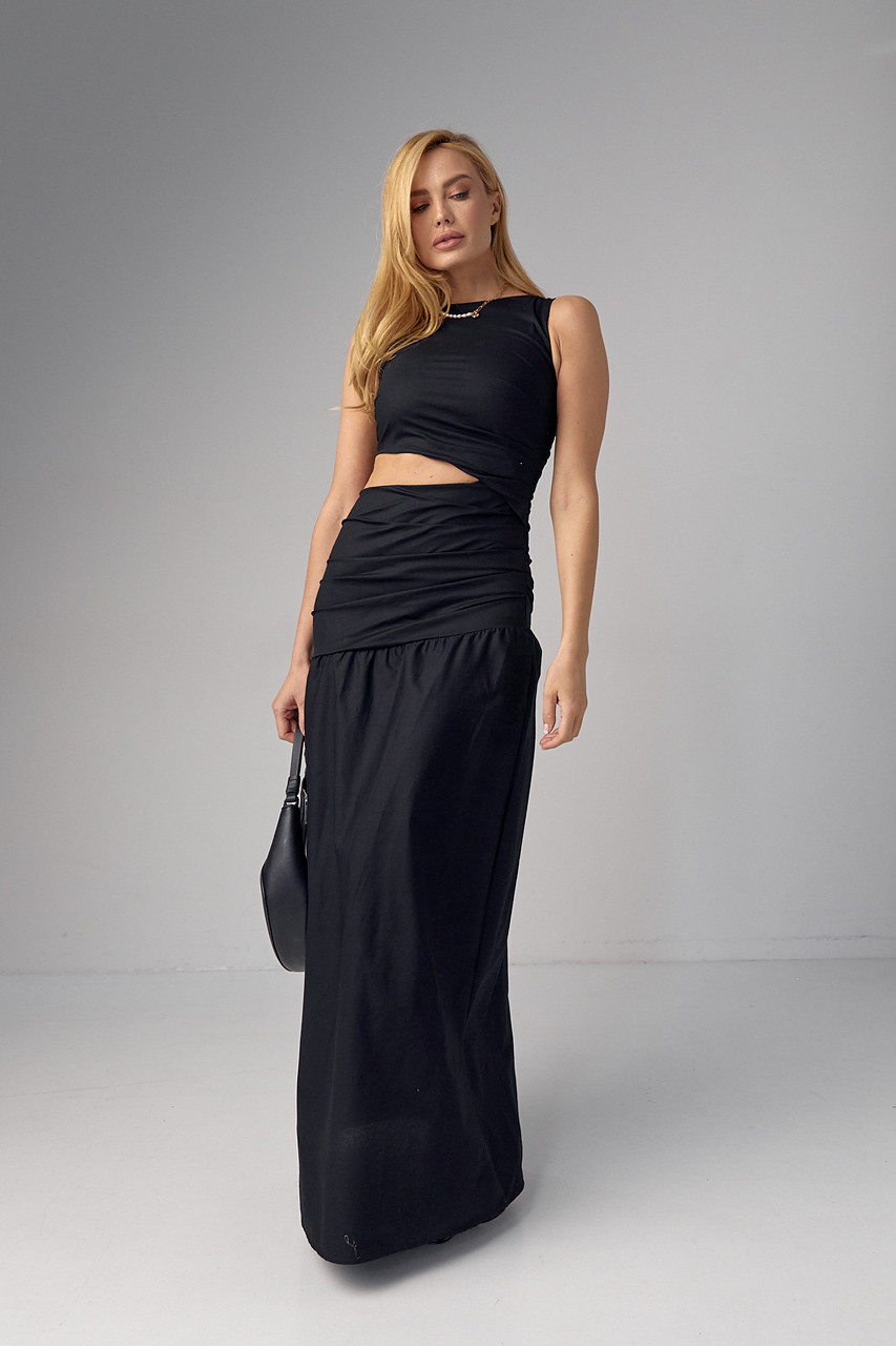 Максіплаття з драпіруванням і вирізом на талії чорне, фото 1