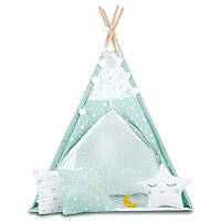 Нукидо палатка-вигвам для детей с подсветкой мятный со звездами (7535696)