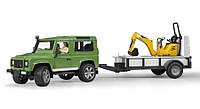 Брудер, Land Rover с одноосным прицепом, микроэкскаватором JCB и фигуркой строителя.