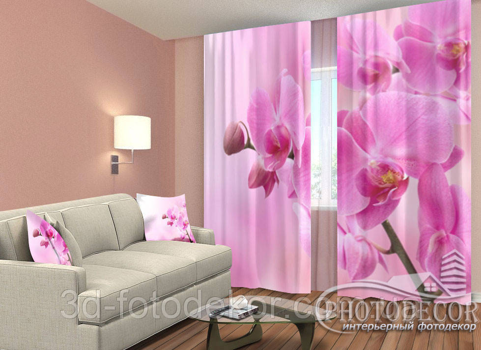 3D Фото Штори "Рожева орхідея" 2,5м*2,6м (2 полотна по 1,30м), тасьма, фото 1
