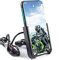 Алюмінієвий тримач для смартфону на руль мотоцикла / велосипеда з USB зарядкою Addap BPH-04m black, для діагоналі 4"-6,5"