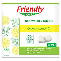 Органические таблетки для мытья посуды в посудомоечной машине FRIENDLY ORGANIC лимон, 25 шт.