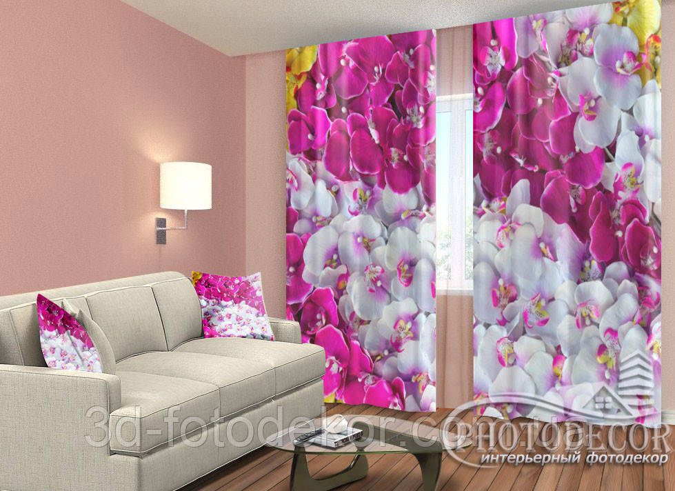 Фото Штори "Килим з орхідей" 2,5м*2,9м (2 полотна по 1,45м), тасьма