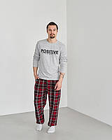 Мужская пижама с брюками в клетку Батал Positive, Серый, 4XL