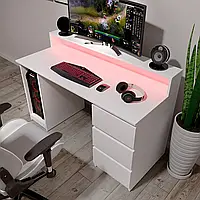 Игровой компьютерный стол для геймера с подсветкой 140Х60Х75 см (Белый)