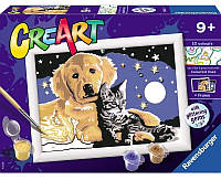 Равенсбургер CreArt раскраска картина по номерам Собака с котенком ночью (7358347)