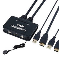 KVM-свич 2-портовый, переключатель USB, 2xHDMI, пульт ДУ, 4K 60Гц pm