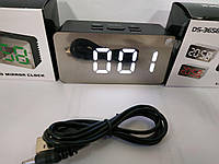Часы зеркальные электронные настольные DS-3658L - USB кабель + батарейки (Черный корпус - белая подсветка) pm
