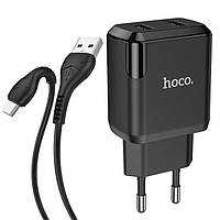 Зарядний пристрій 220В 2 USB з кабелем USB - Micro USB Hoco N7 Speedy Чорний pm