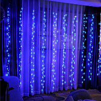 Гирлянда на окно или стену Водопад 300см*200см, 280 LED-диодов, прозрачный провод Синий свет pm