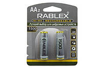 Аккумуляторная батарейка HR6 AA (пальчик) NI-MH RABLEX 1500mAh блистер (2 батарейки) pm