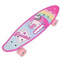 Скейт Пенніборд (Penny Board) зі колесами, що світяться, і ручкою "Єдиноріг" As-pink pm