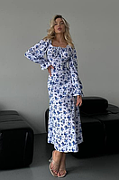 Жіноча сукня міді софт, сукня в квіточку з довгим рукавом, стильна сукня міді довжина