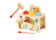 Деревянная игрушка для детей сенсорный гвоздь с молотком тарелки 2в1. (7613575)