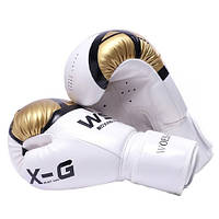 Перчатки боксерские размер 10Oz, запястье ширина 8.5 длина 20см, бело-золотые pm
