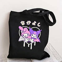 Эко сумка шоппер аниме с принтом Куроми и Мелоди 39х34 см (Черный) nm