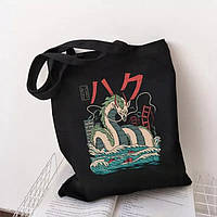 Эко сумка шоппер аниме с принтом Haku Kaiju Дракон 39х34 см (Черный) nm