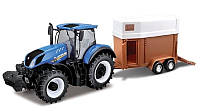 Bburago New Holland T7.315 трактор с прицепом для перевозки лошадей 1:32 (7565414)