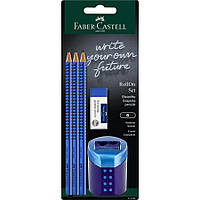 Faber-castell Grip набор: 3 карандаша + ластик и точилка синий (7714357)