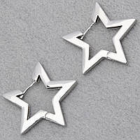 Сережки зірочки полірований метал застібка гвоздик сріблястий розмір 35х35 мм покриття 925 S товщина 3 мм