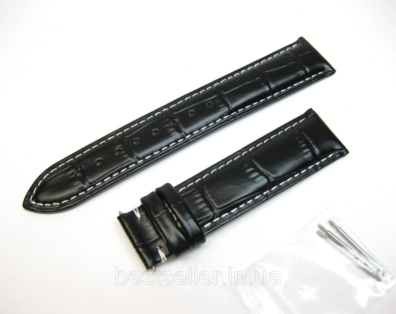 Ремінець Patek Philippe Sky Moon 20/18 Black з білою строчкою ААА.