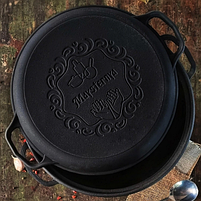 Казан узбецький WOK чавунний 12л з кришкою-сковородою V12СРWok Майстерня, фото 2