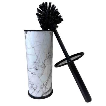 Йоржик для унітазу високий з підставкою з малюнком білий мармур ELIF