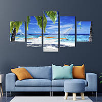 Модульная картина из 5 частей на холсте KIL Art Гамак на красивом морском пляже 162x80 см (417-52) GRD