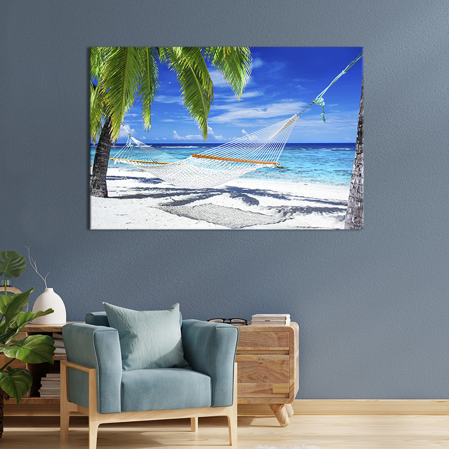 Картина на полотні KIL Art для інтер'єру у вітальню Гамак на пляжі 51x34 см (417-1) GRD