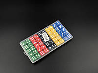 Кубики різнокольорові ігрові для настільних ігор із закругленими кутами і з білими крапками, висотою 14 мм
